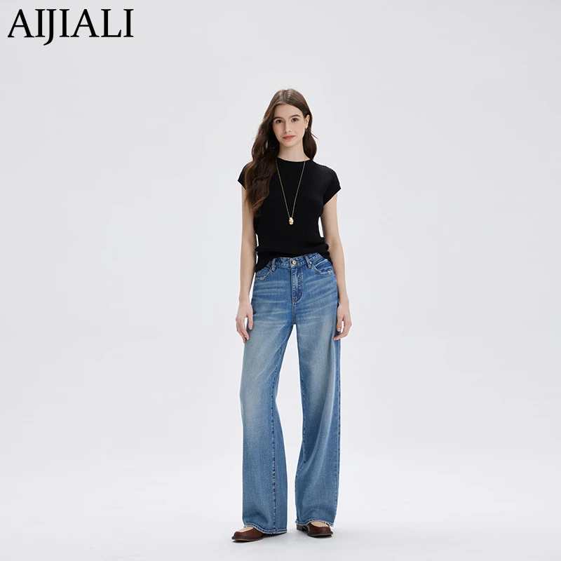 AIJIALI-2025夏季莱赛尔天丝无弹阔腿裤牛仔裤女宽松显瘦显高裤