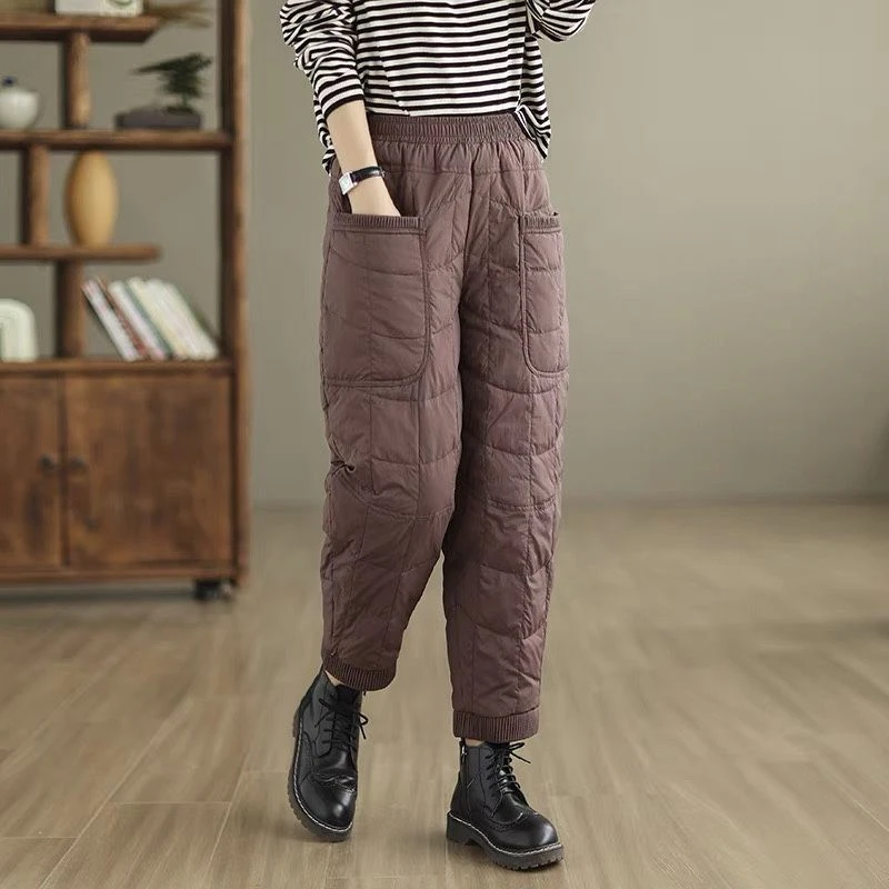 新款时尚洋气棉裤冬季通勤简约加棉休闲哈伦裤显瘦妈妈长裤女