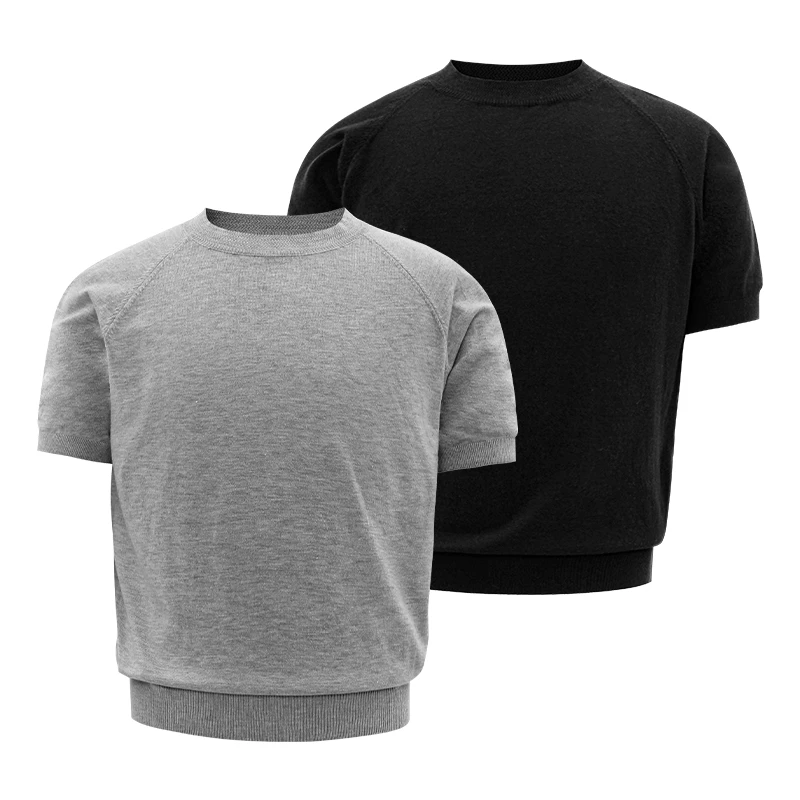 US5自制 修身针织短袖老钱风轻奢感男生复古穿搭港风纯色t恤夏季