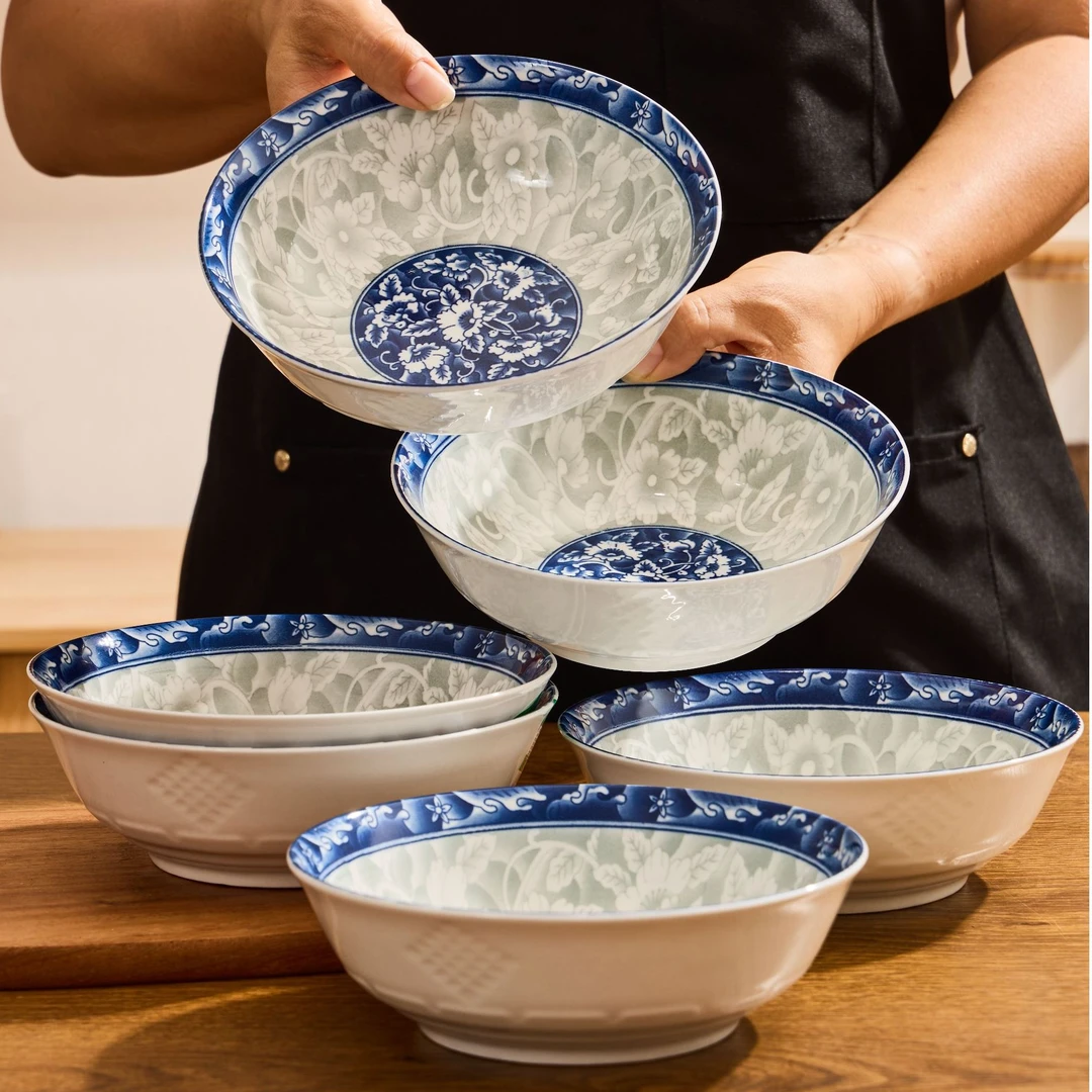 6个青花陶瓷汤碗陶瓷斗碗大容量敞口大碗拉面碗斗碗航空面碗