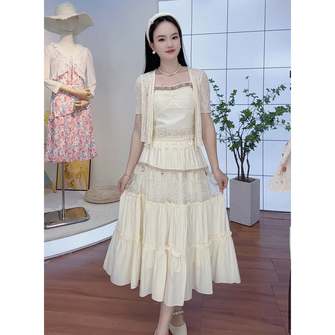 维斯优品· 复古民族风流苏吊带背心套装蕾丝拼接高腰半身裙