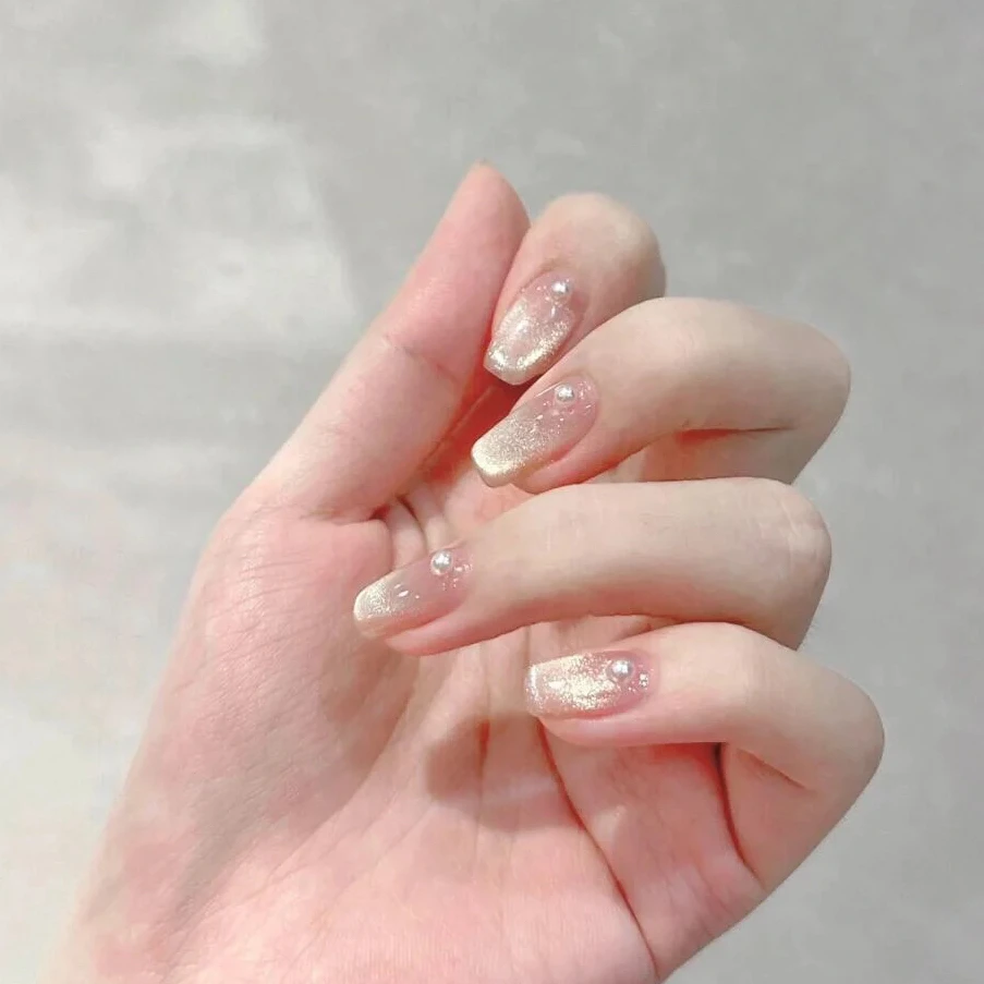 【珍珠猫眼】2025新款珍珠猫眼细闪短款简约ins美甲手工穿戴甲