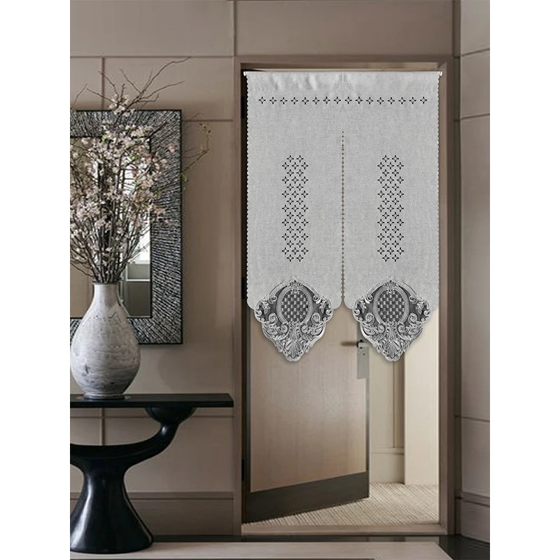 门帘布艺隔断帘蕾丝厨房卧室隐私遮挡帘轻奢高级免打孔入户门挂帘