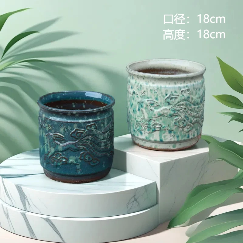 家用大口径直筒紫砂粗陶花盆三角梅兰花绿植花卉多肉老桩 两个