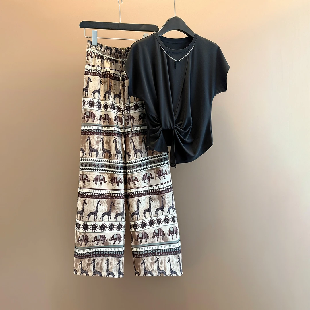 高级感新中式国风提花刺绣上衣阔腿短裤两件套女夏新款巨好看套装