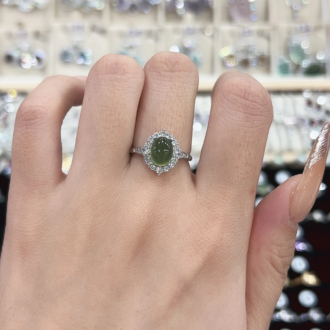 岫玉银S925镶嵌戒指