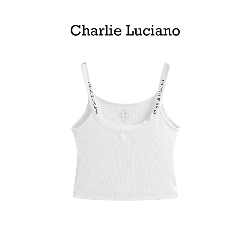 Charlie Luciano夏季肩带印花标识吊带背心潮派打底百搭上衣