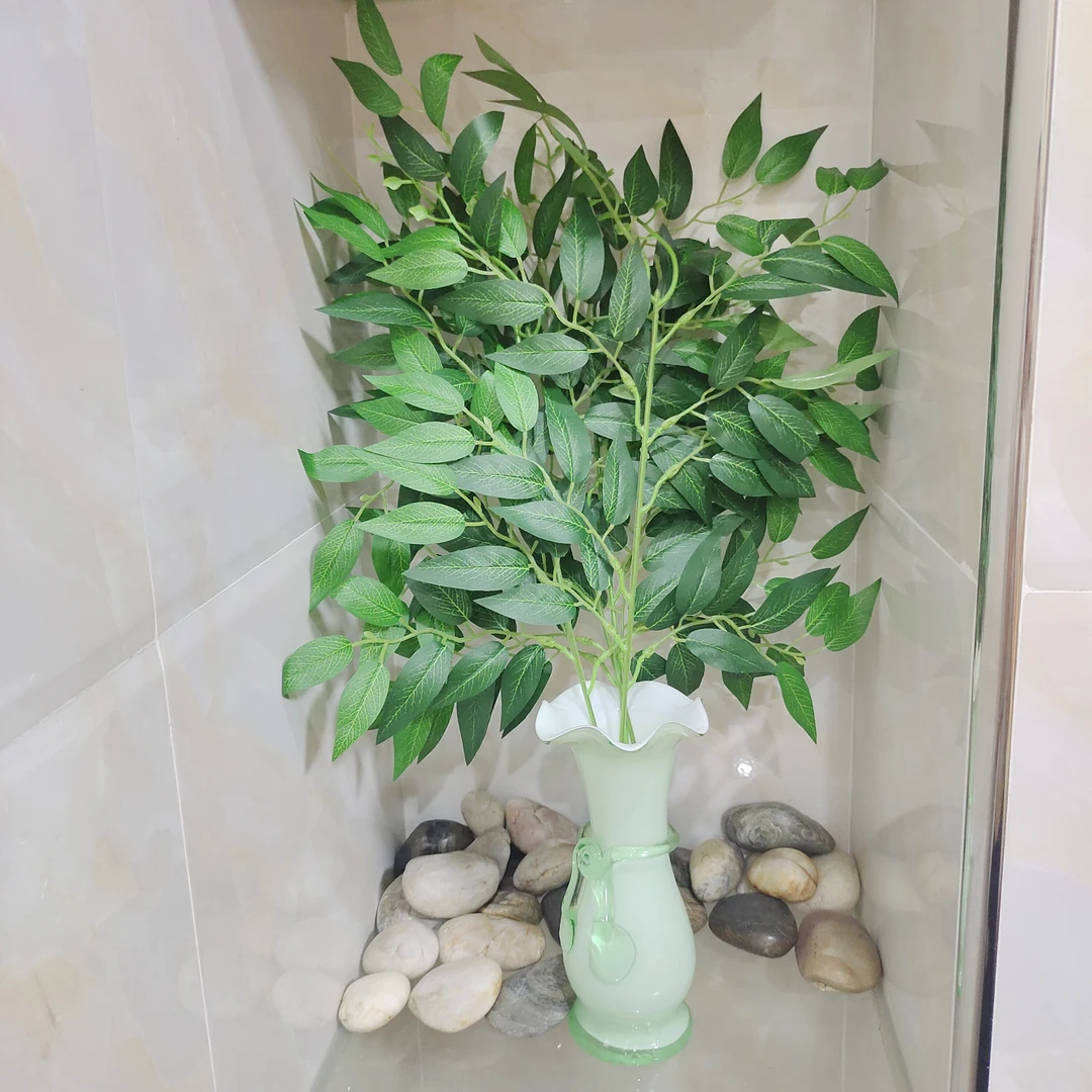 新款仿真单支长杆冬青叶沙枣叶榕树叶花瓶布景装饰家居桌面假树叶