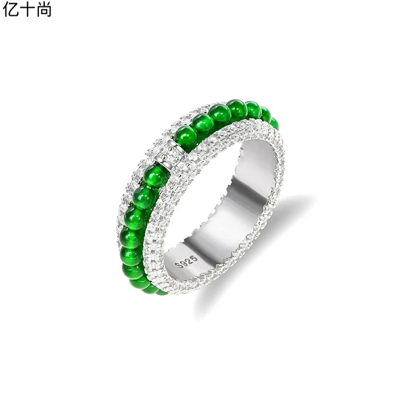 925银合成锆石戒指 亿十尚珠珠绿萃钻高档纯银戒指轻奢时尚大气美