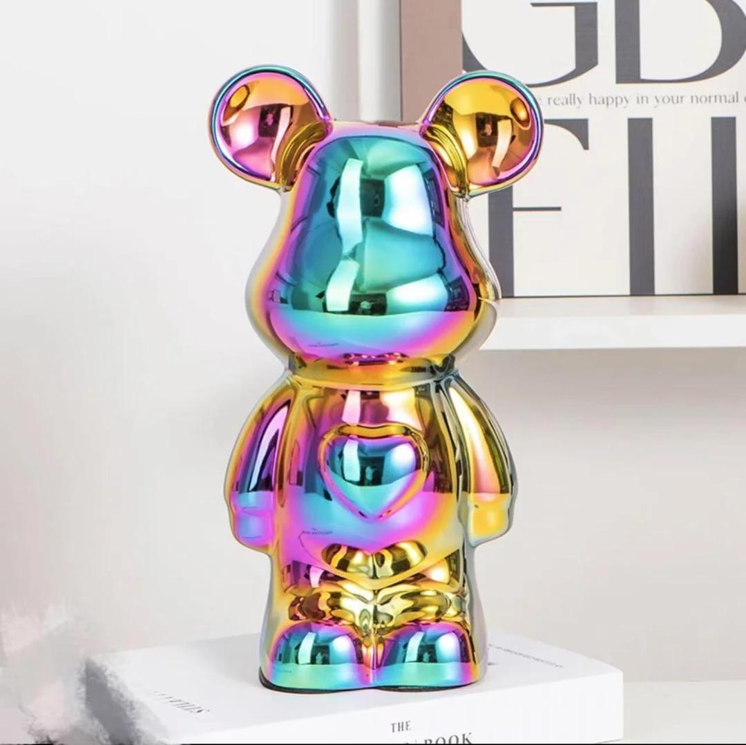 21cm高网红熊陶瓷卡通爱心熊公仔摆件客厅玄关电视柜桌面装饰品