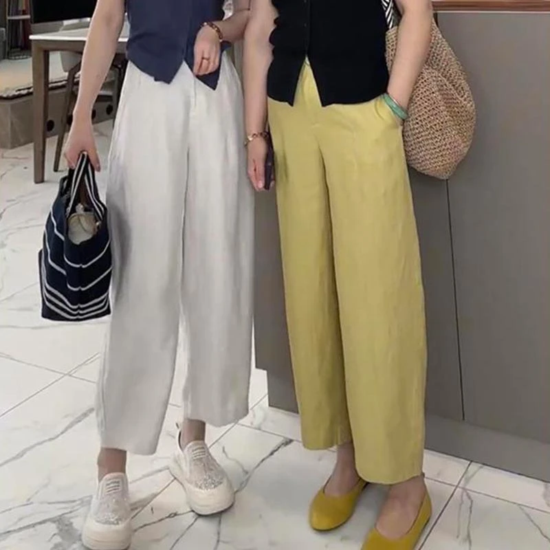 2025夏季薄款大码休闲裤女简约百搭气球裤宽松显瘦九分阔腿奶奶裤