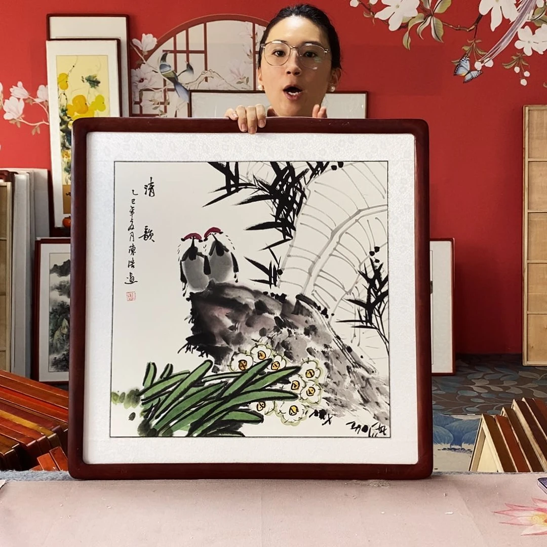 国画手写手绘带框包邮62✖️62国画作品
