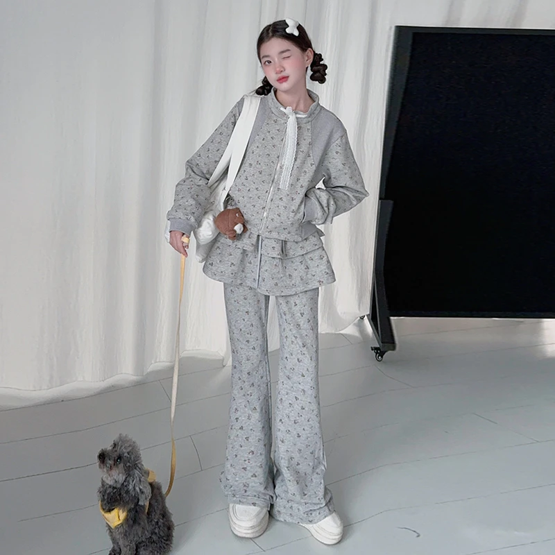 女童洋气套装2025新款儿童6-12岁中大童8-15岁春秋时尚外套微喇裤