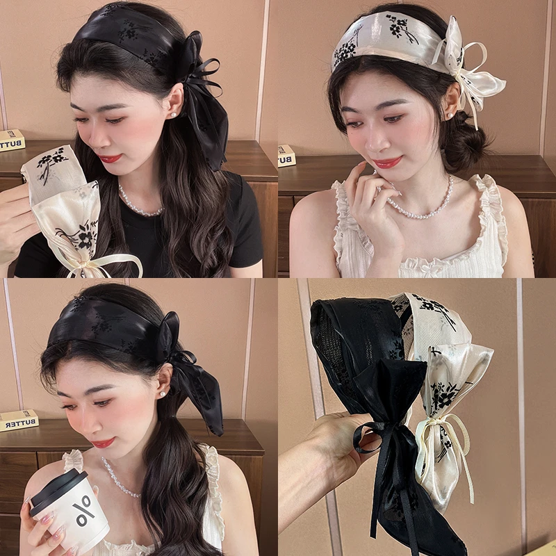 水墨淡菊缎面复古花朵宽边薄款发带头箍发卡气质遮发缝发箍女头饰