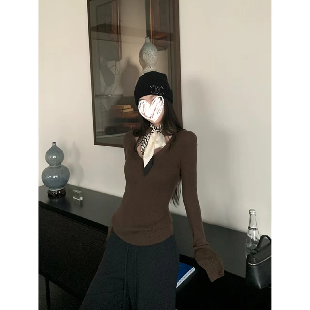 H1206【迷雾踪迹】秋季基础正肩超正版型显瘦柔软针织上衣女