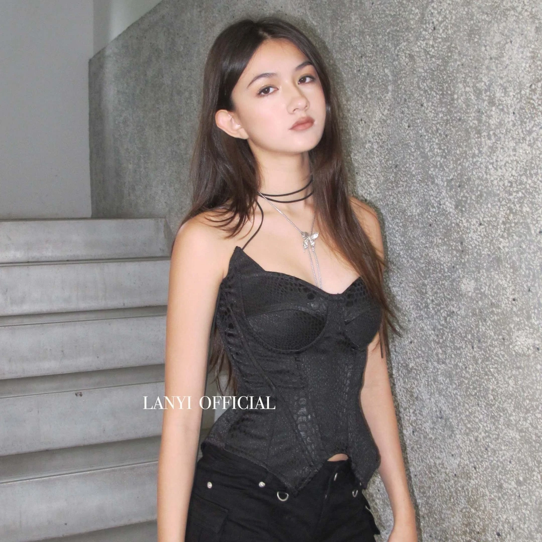 LANYI岚怡壹黑色小恶魔礼服上衣鱼骨胸衣性感欧美