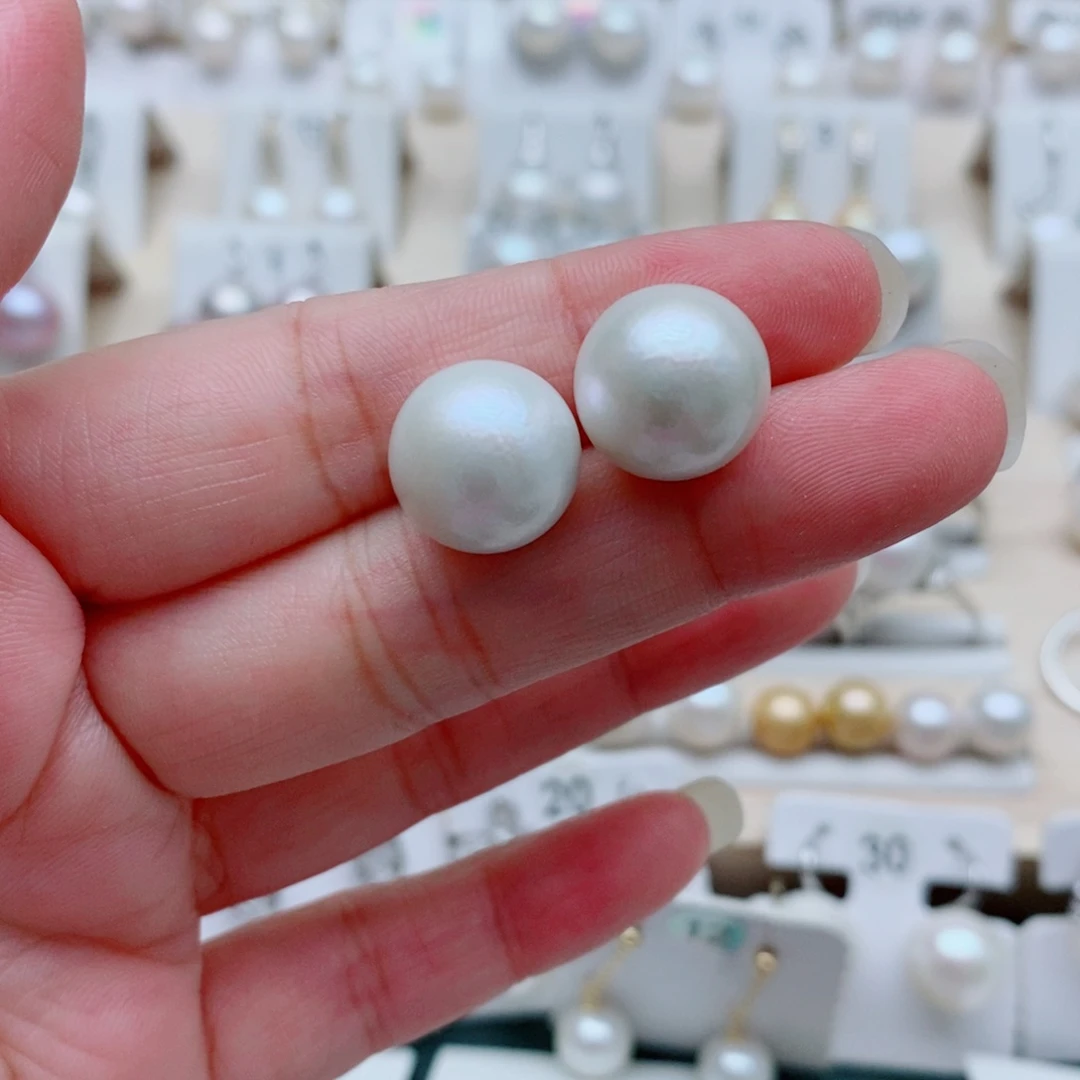 Y***t银S925镶嵌淡水珍珠耳饰12.8mm
