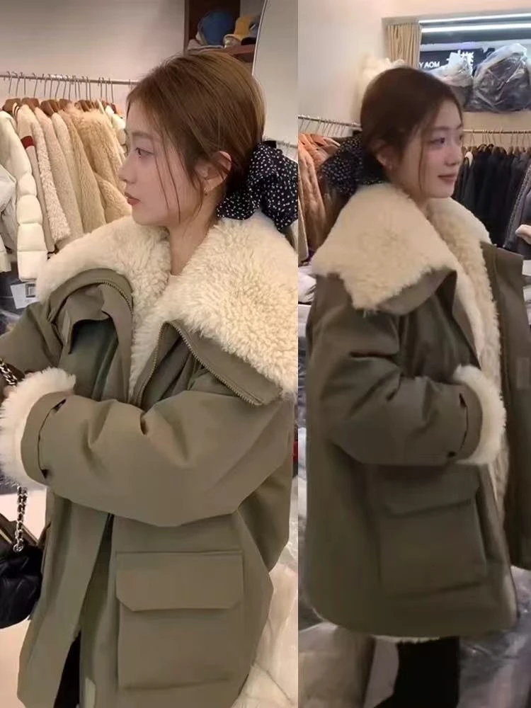 恒鑫安明星同款慵懒风羊羔毛派克服外套