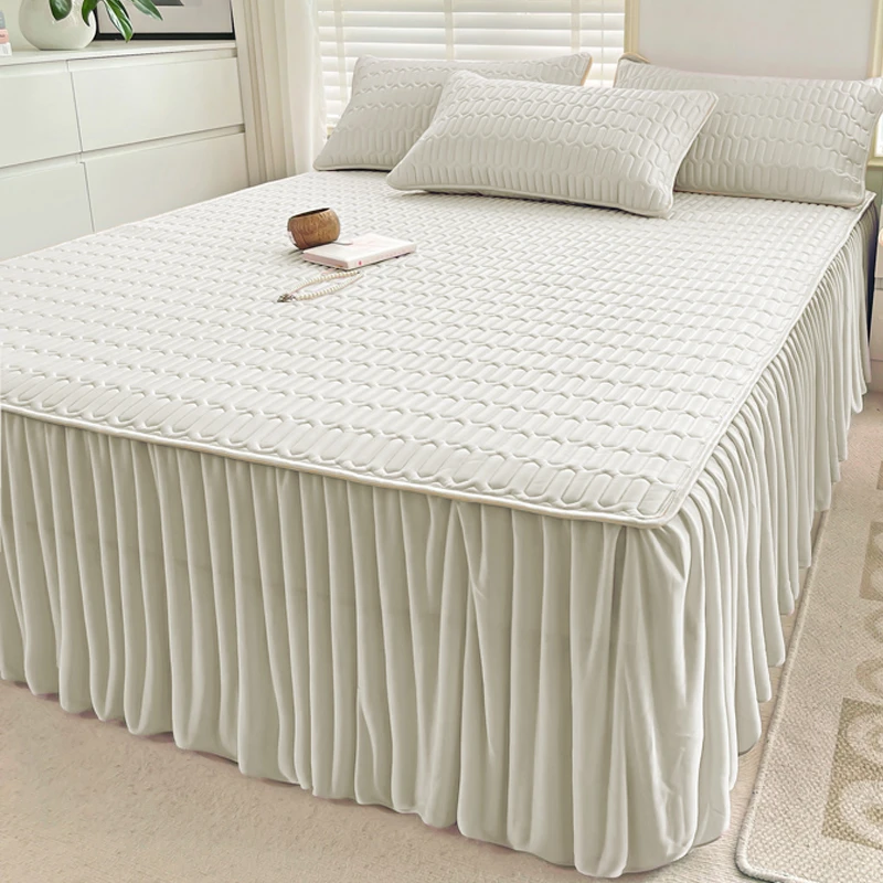 夏季冰丝凉席乳胶床裙新款三件套家用空调席可水洗机洗折叠软席子