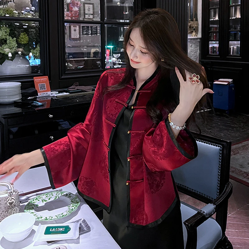 新中式国风女装知性风上衣2025早秋新款老钱风松弛感红色唐装外套