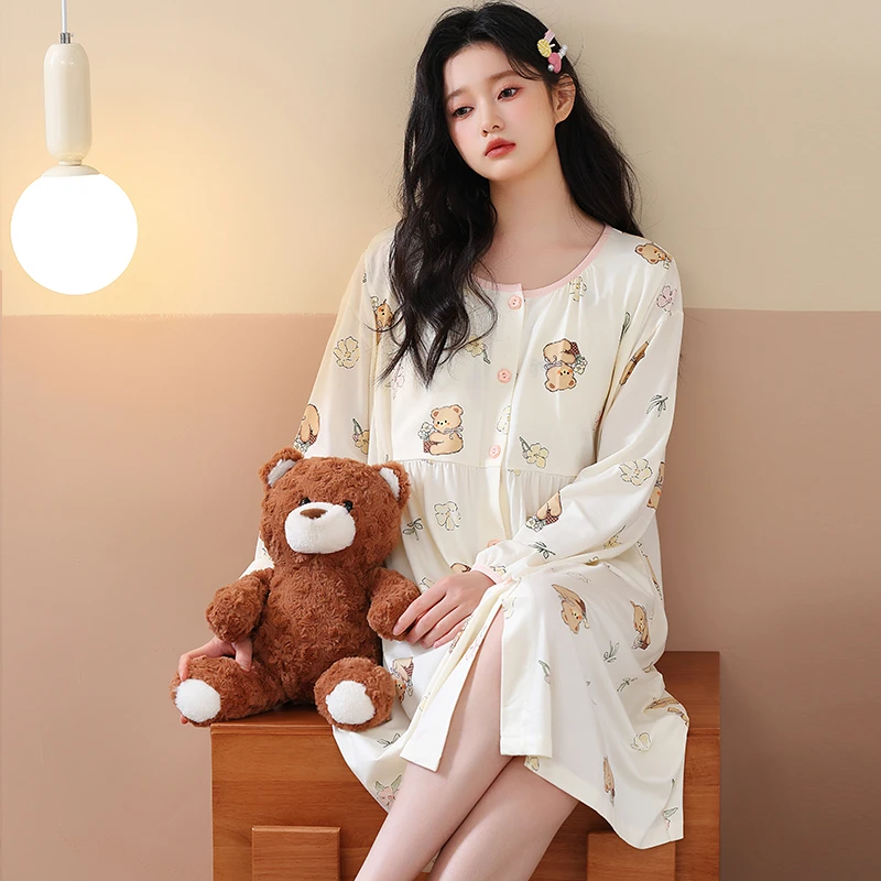 莫代尔棉 月子服春秋孕妇带胸垫睡衣哺乳服孕期产后可调节套装