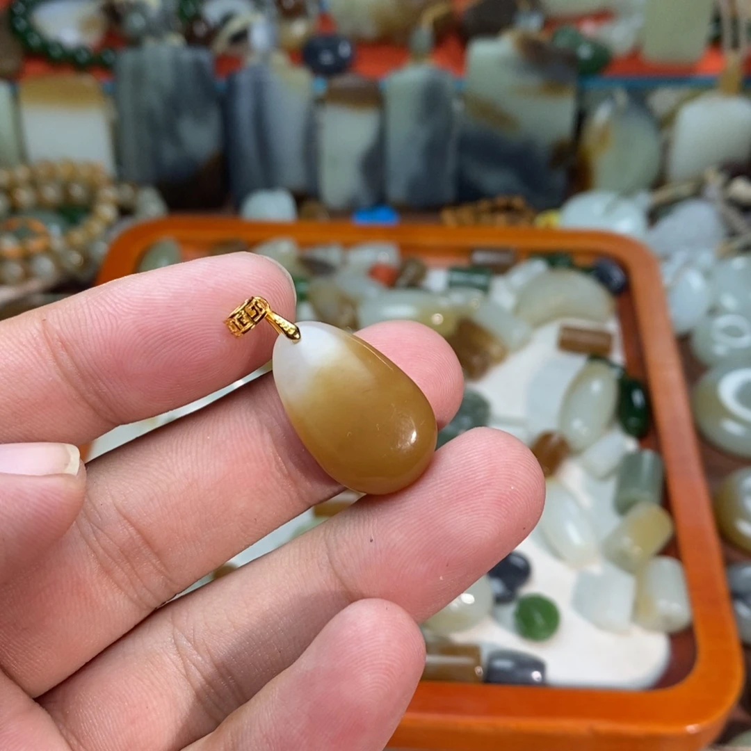 和田玉银S925镶嵌吊坠(不含链)