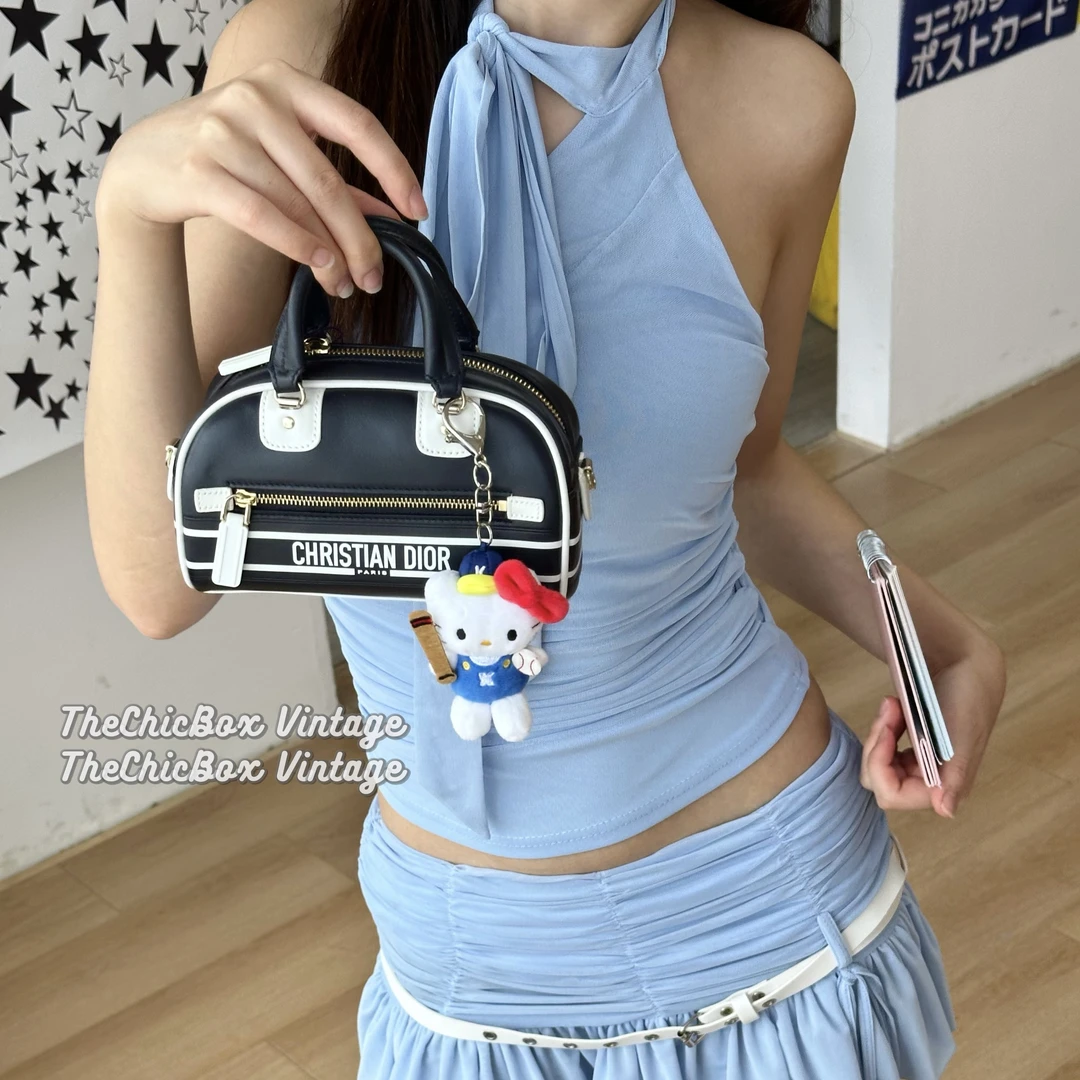 95新 DIOR/迪奥 新款Vibe系列mini全皮保龄球斜挎手提包