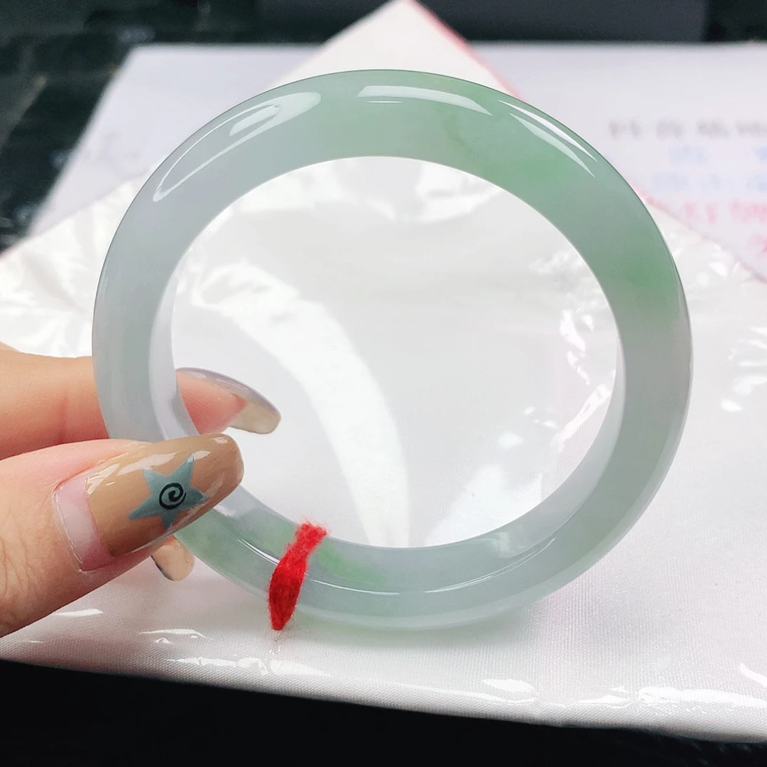 翡翠未镶嵌手镯翡翠55.7冰胶润蓝冰飘绿正圈