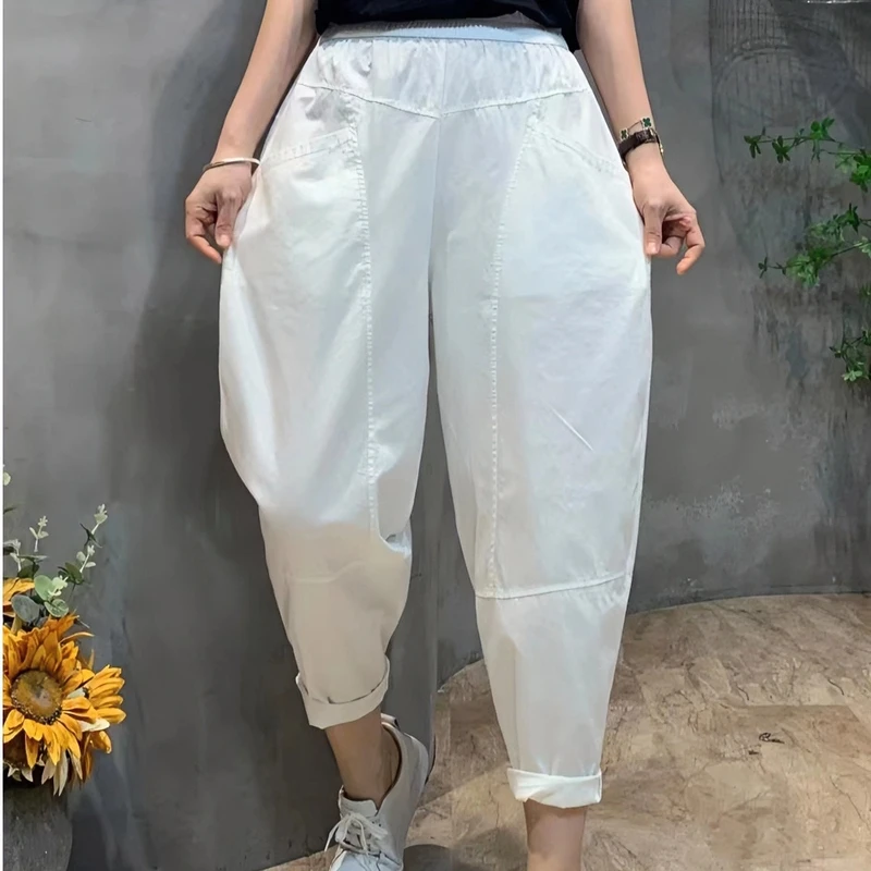 夏季新款阔腿薄款时尚洋气松紧腰百搭宽松显瘦九分休闲哈伦裤