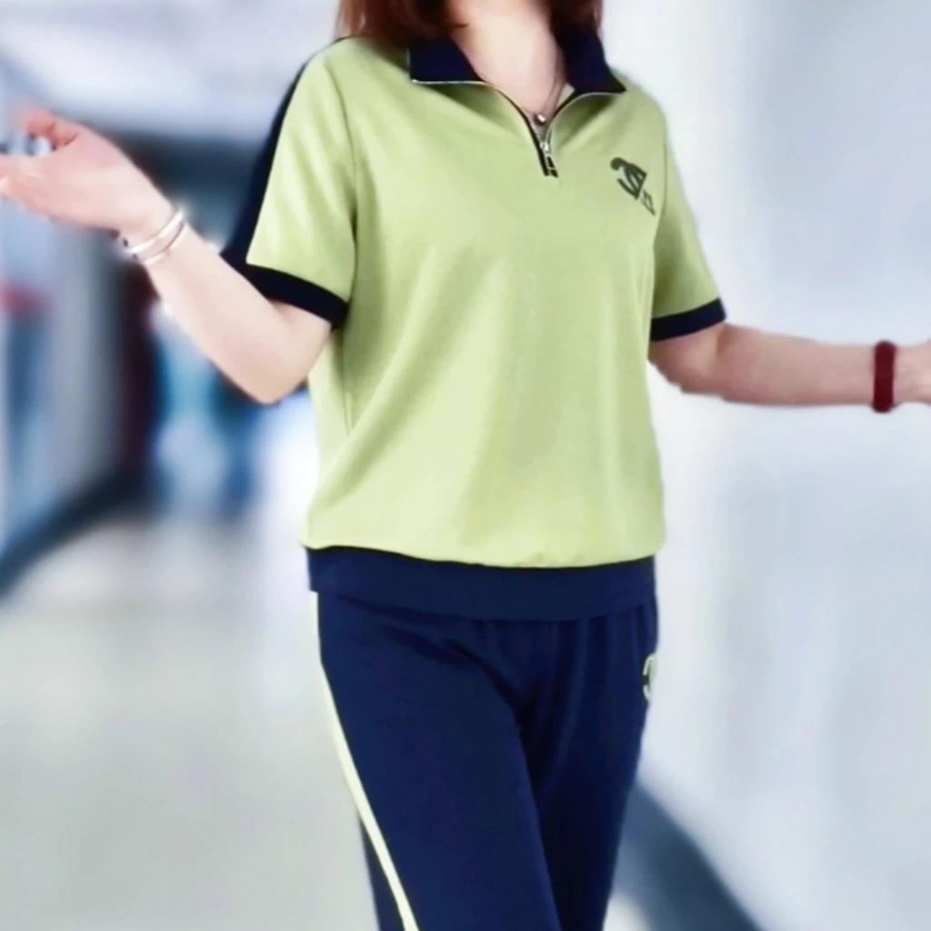 26款百搭夏季洋气春夏翻领户外休闲运动套装长裤薄款女款立领显瘦