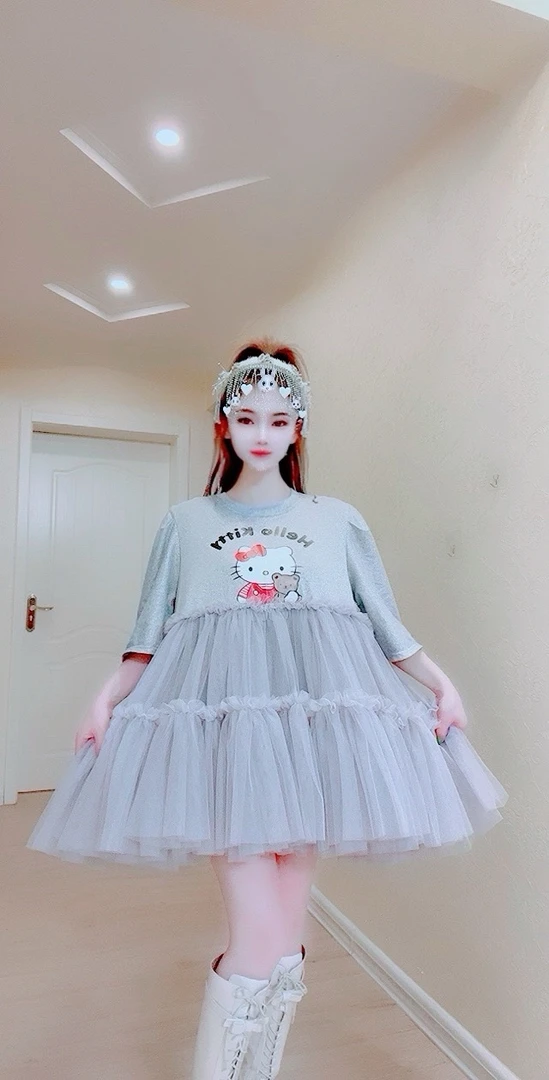 【面条家】5072#高品质纱纱拼接猫咪蓬蓬连衣裙