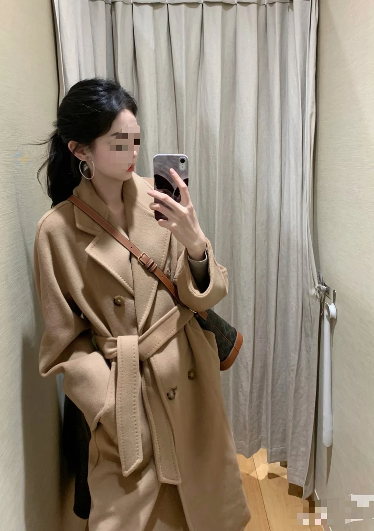 801NS羊绒款双门襟大衣设计师女宽松型中长款毛呢外套网红百搭