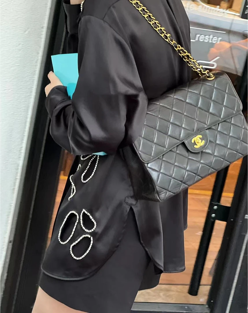 95新 Chanel/香奈儿 黑金贝嫂双子星双面cf包 29cm 18255424