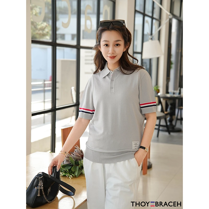 【极简风】25年春夏新款简约男女同款撞色条纹时尚短袖POLO针织衫