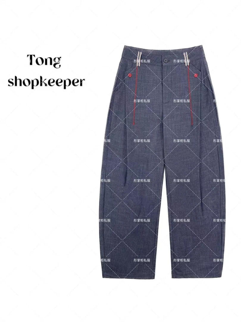 QJ/彤掌柜1682058 夏款2025凉感亚麻裤明线撞色设计显瘦休闲裤