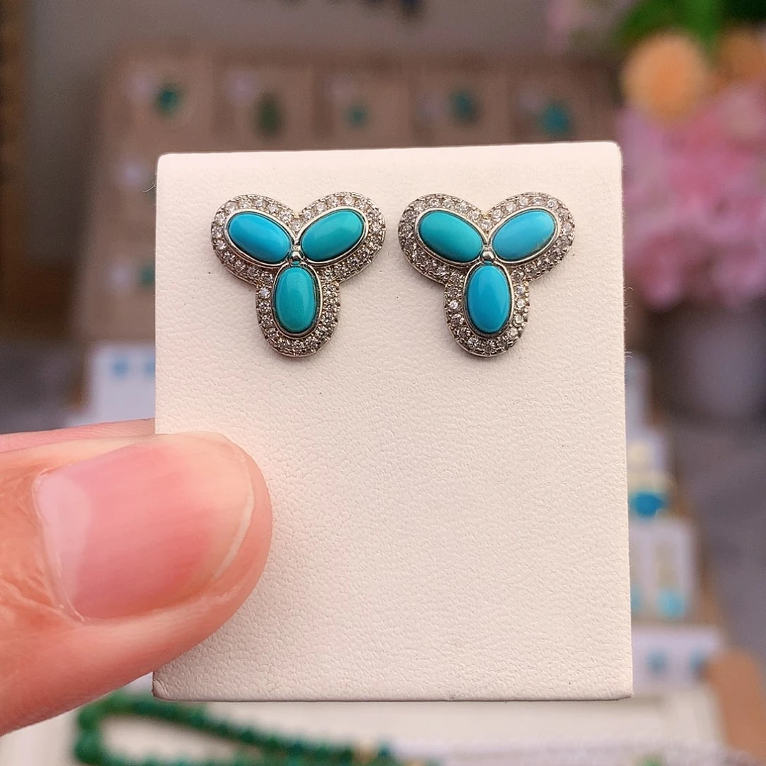 银S925镶嵌绿松石耳饰