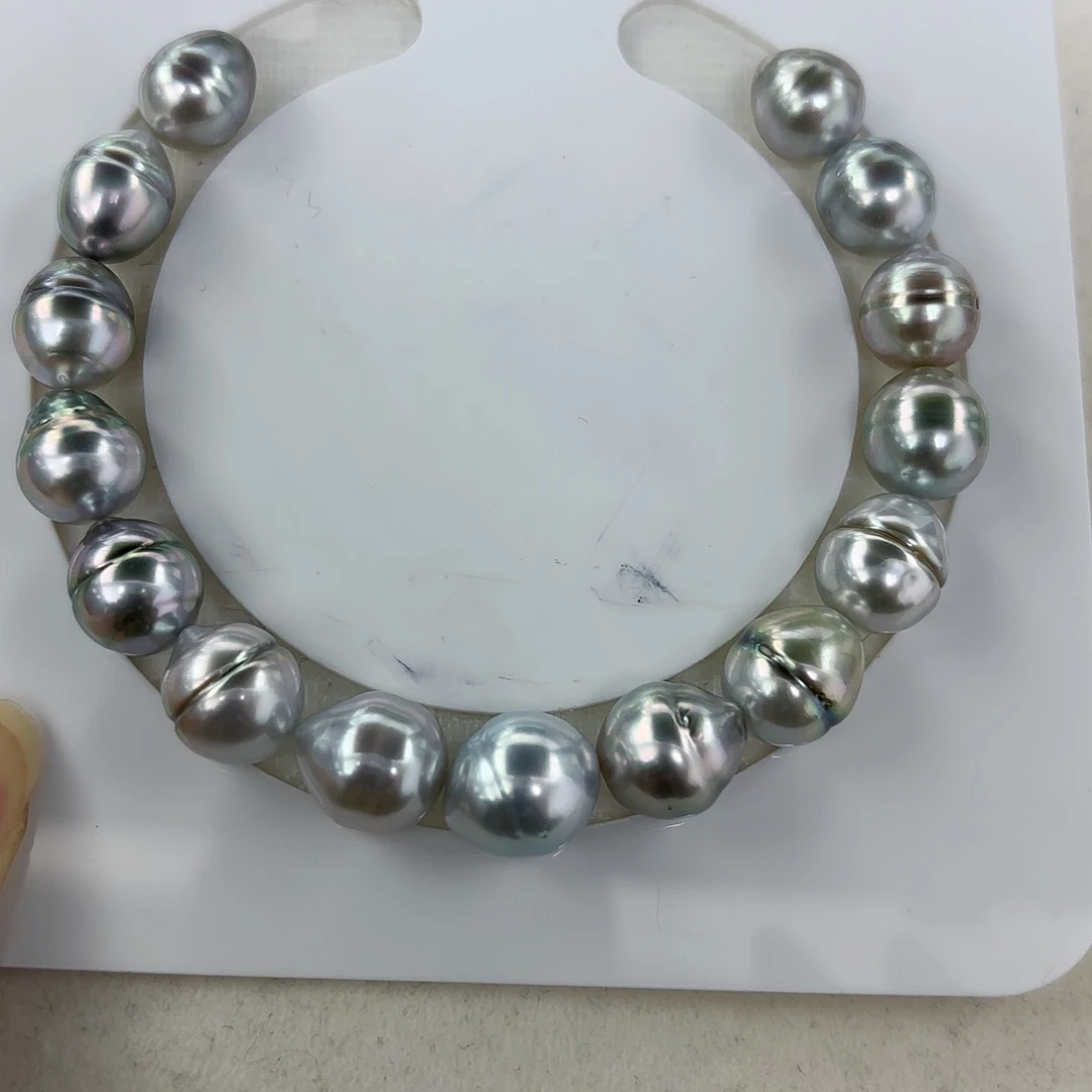 定制海水珍珠手饰未镶嵌9-11m m铂金灰巴洛克手串