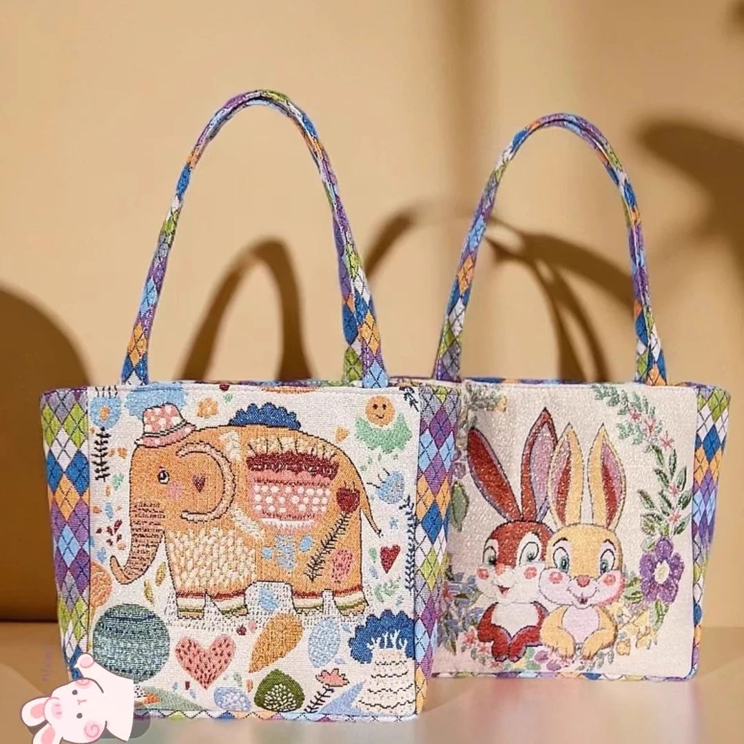新款刺绣手提包百搭休闲包便携上班小拎包民族风帆布包手拎外出
