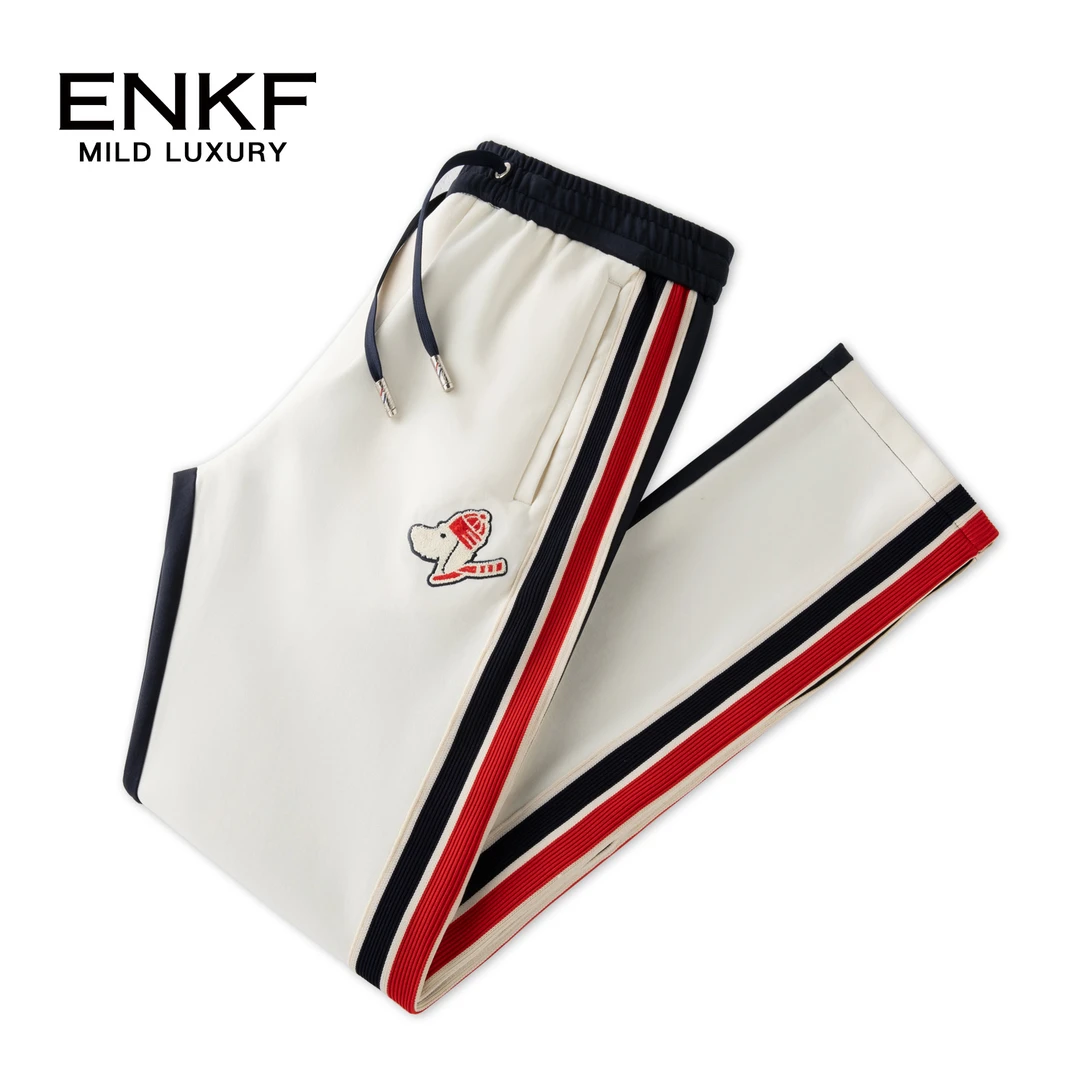 蒙口透拼接撞色时尚松紧腰休闲裤男士秋季新款潮流运动长裤子