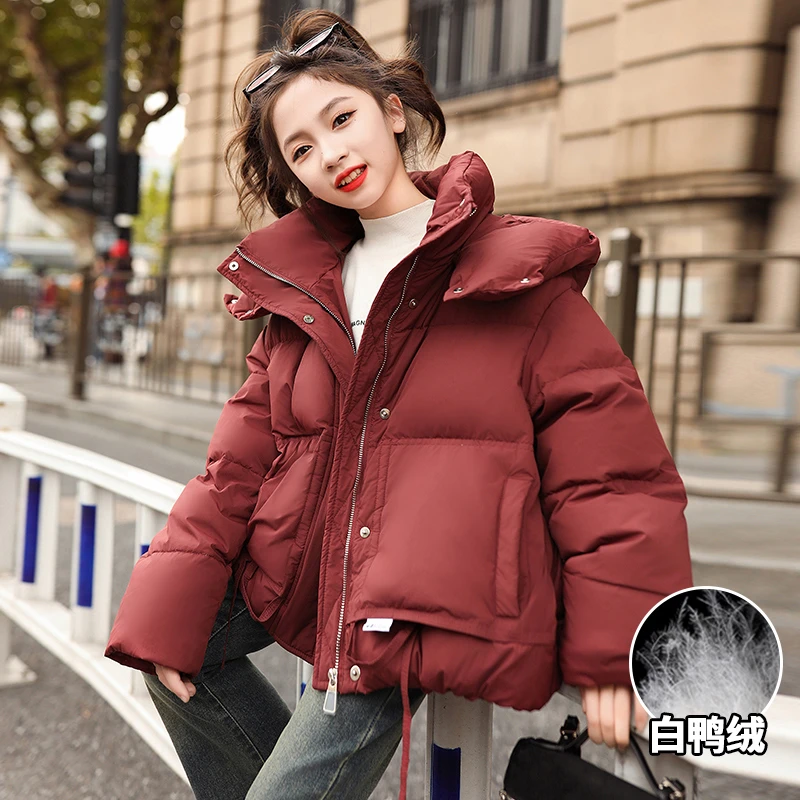 女童羽绒服冬装2026新款洋气中大童加厚保暖白鸭绒儿童面包服外套