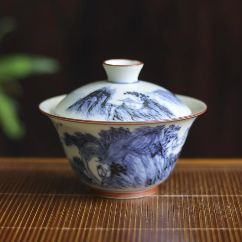 【非遗甄选】山水人物谈评-墨冉-大撇口盖碗160CC（新墨冉0206）