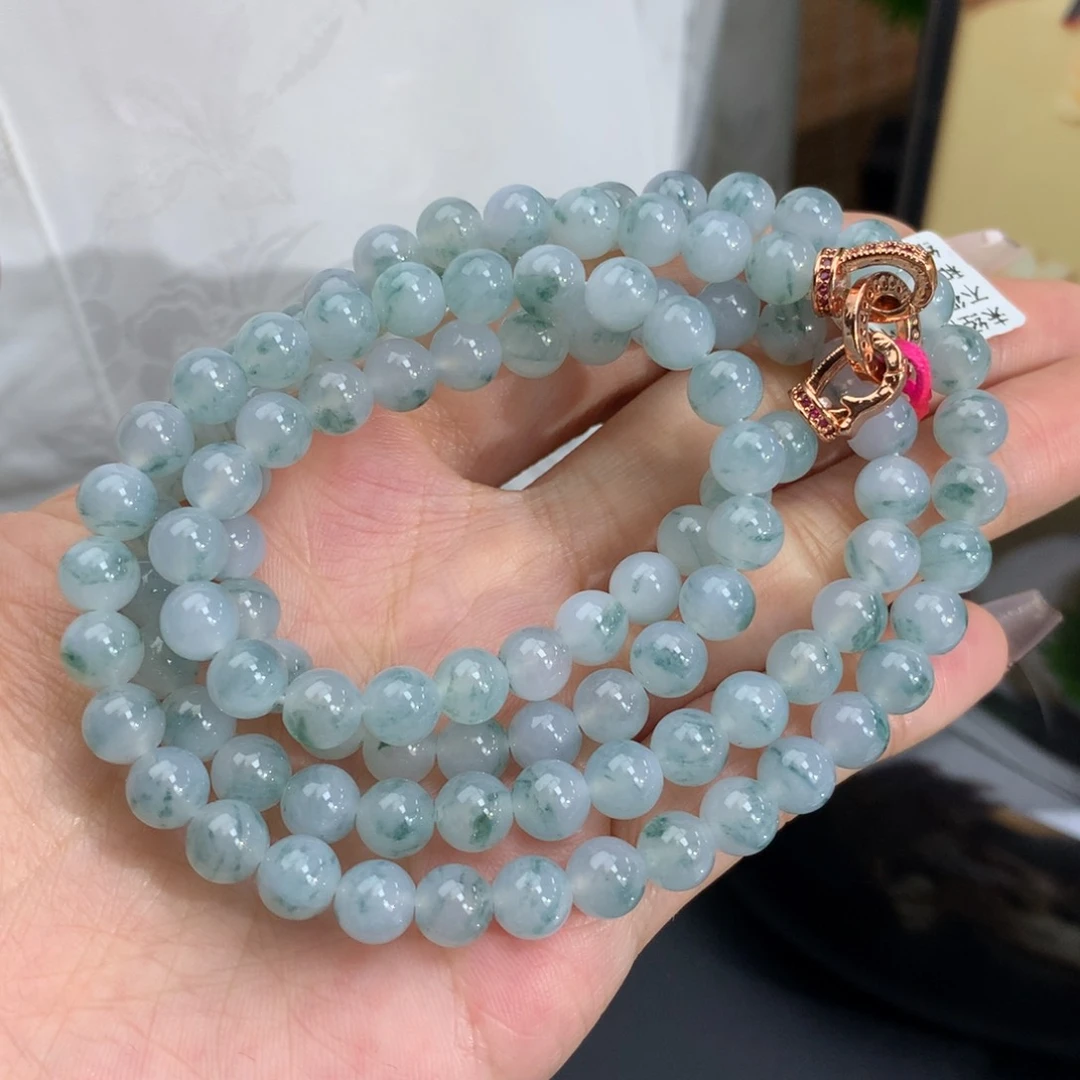 翡翠手链未镶嵌卡6.5冰胶飘花手串