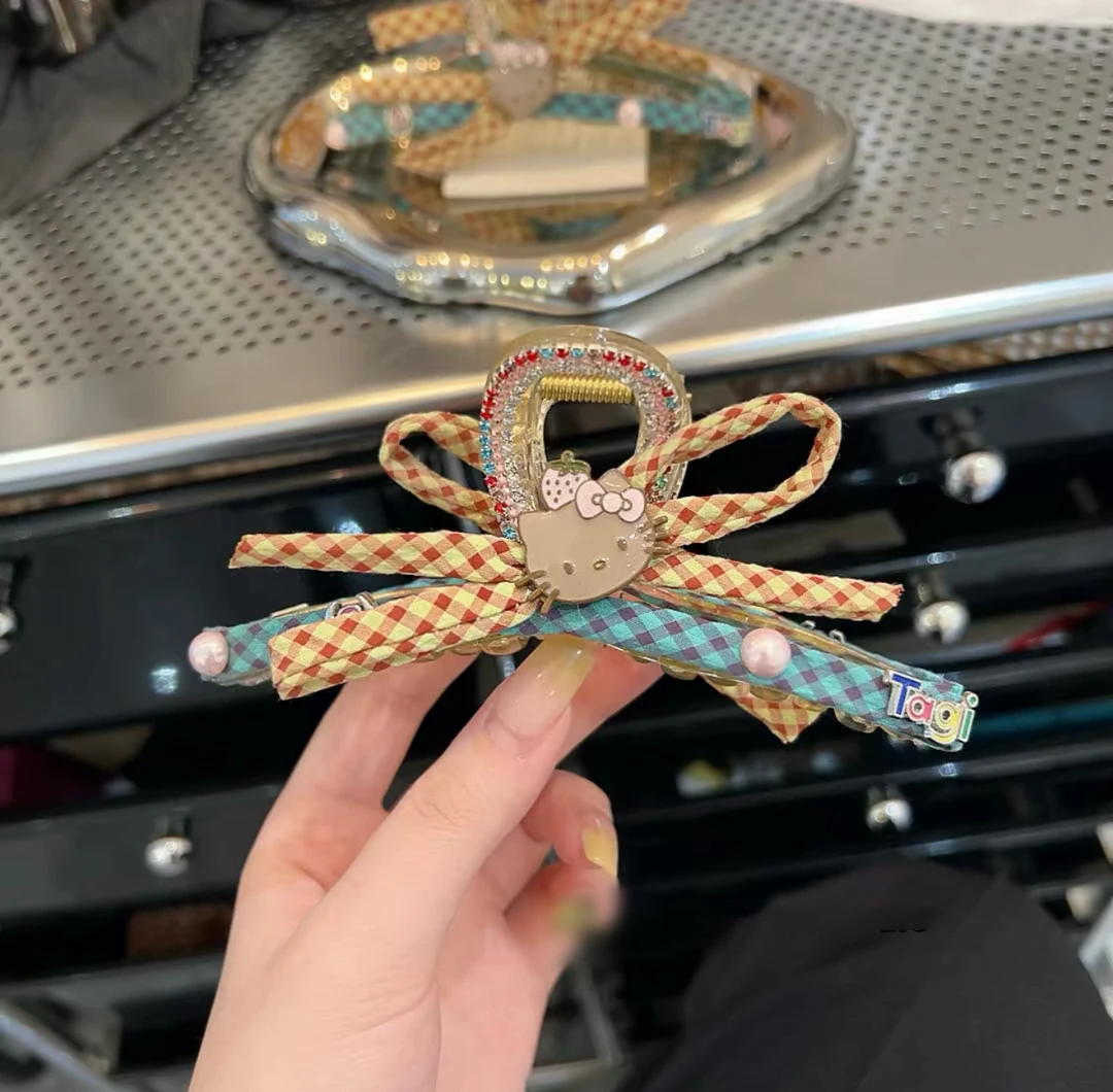 韩国格子蝴蝶结KT抓夹