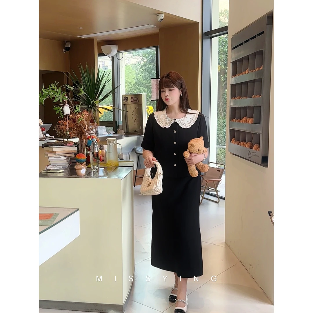 白漂亮的衣橱【伦敦艺术生】微胖大码显瘦夏季miu系套装