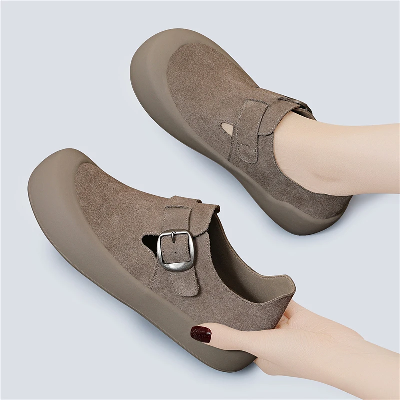 舒适反绒勃肯吐司鞋子2025春季新款一脚蹬博肯小皮靴女单鞋懒人鞋