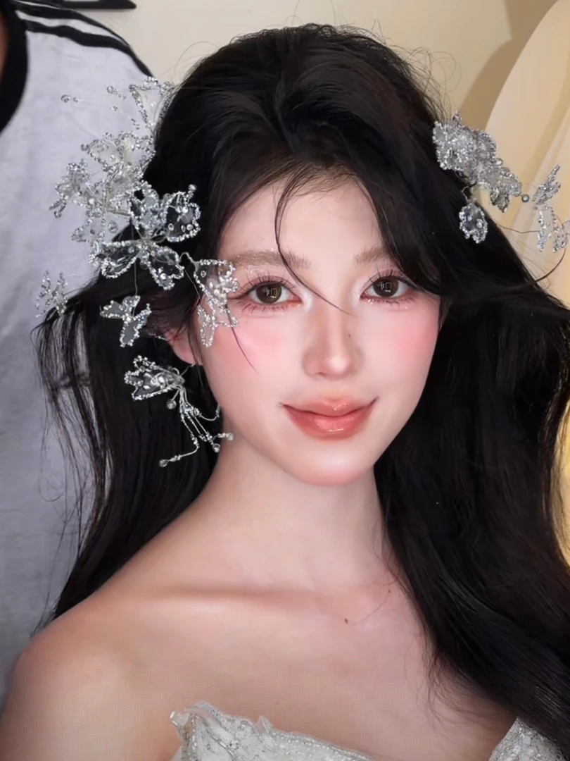 T7032简约韩版超仙蝴蝶水晶侧边