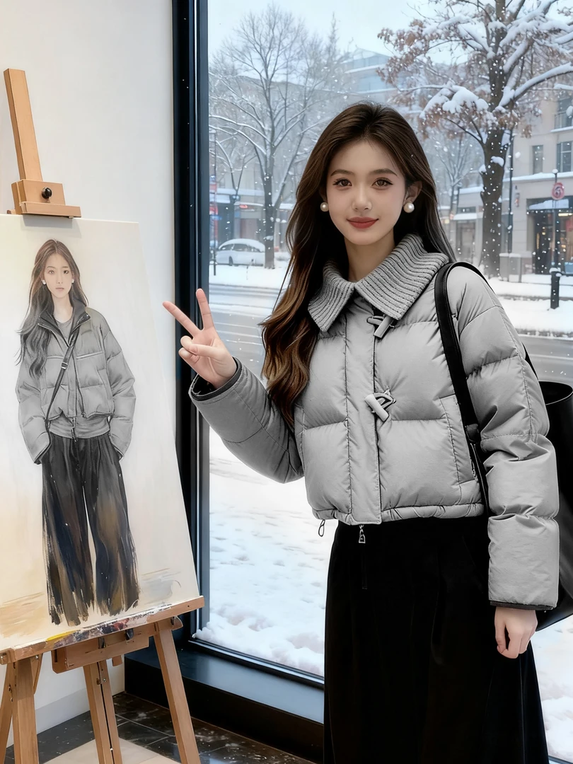 小个子简约面包服女2025秋冬新款韩系百搭棉服夹棉灰色短款外套潮
