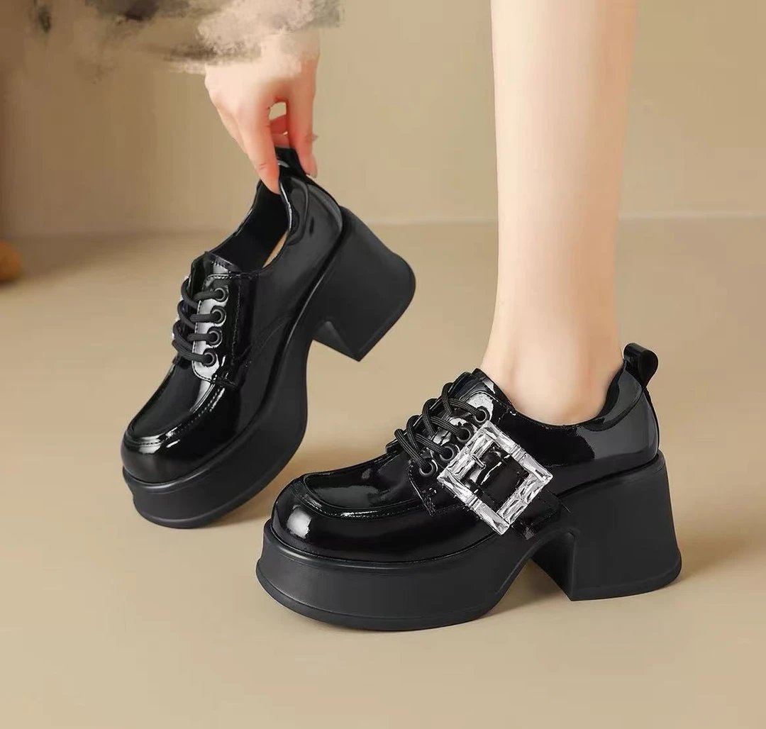 C9368   黑色  高端时尚厚底圆头深口女士乐福鞋黑