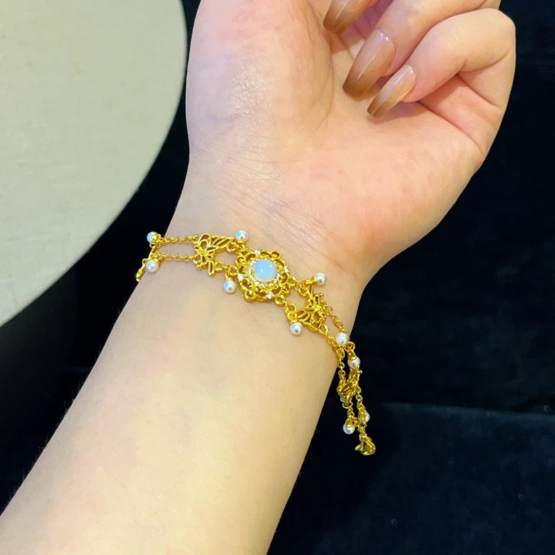 铜合金亚克力手链 铜合金 644 时尚国风蝴蝶满镶珠珠手链