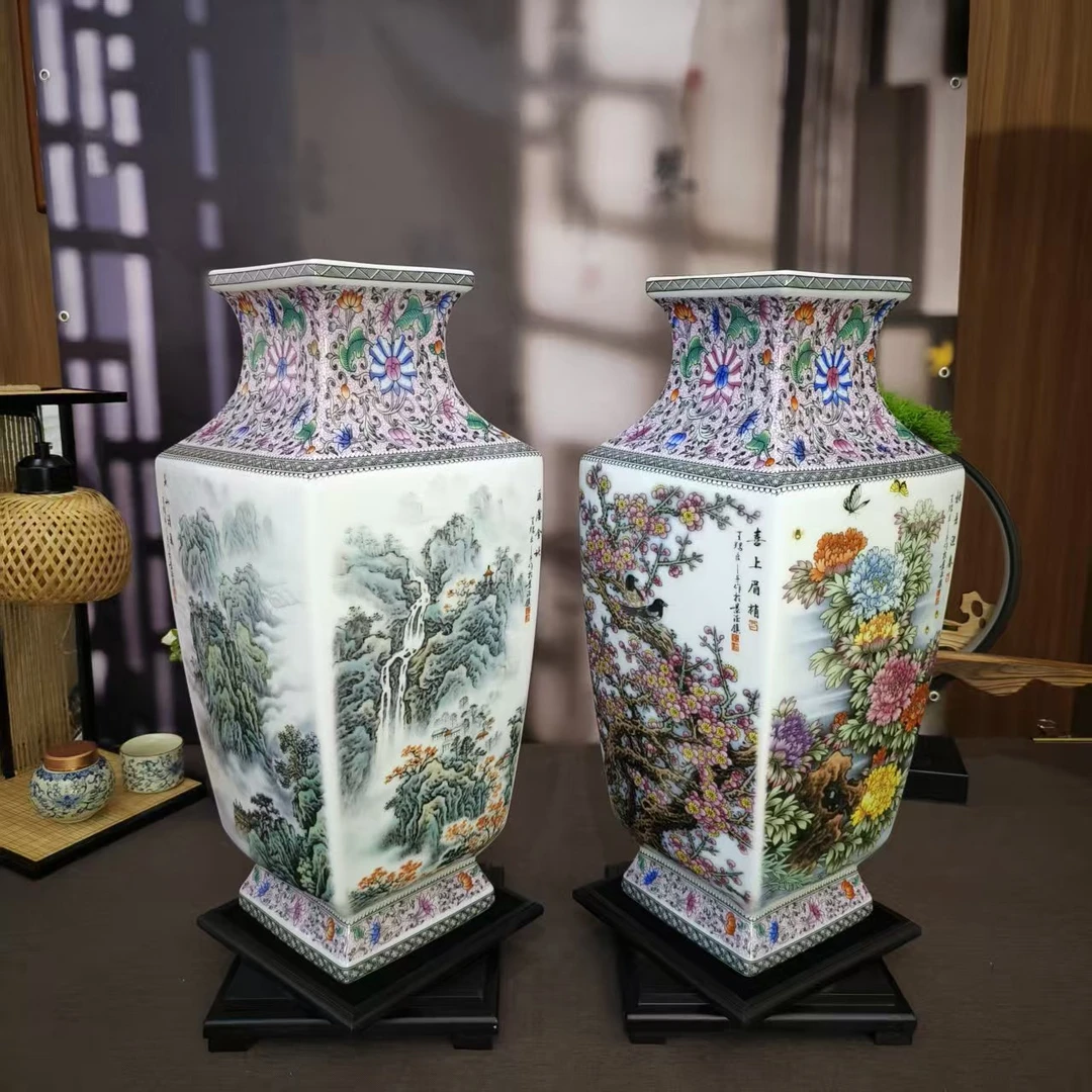 【百善瓷业】山水+花鸟四方尊套装-GH